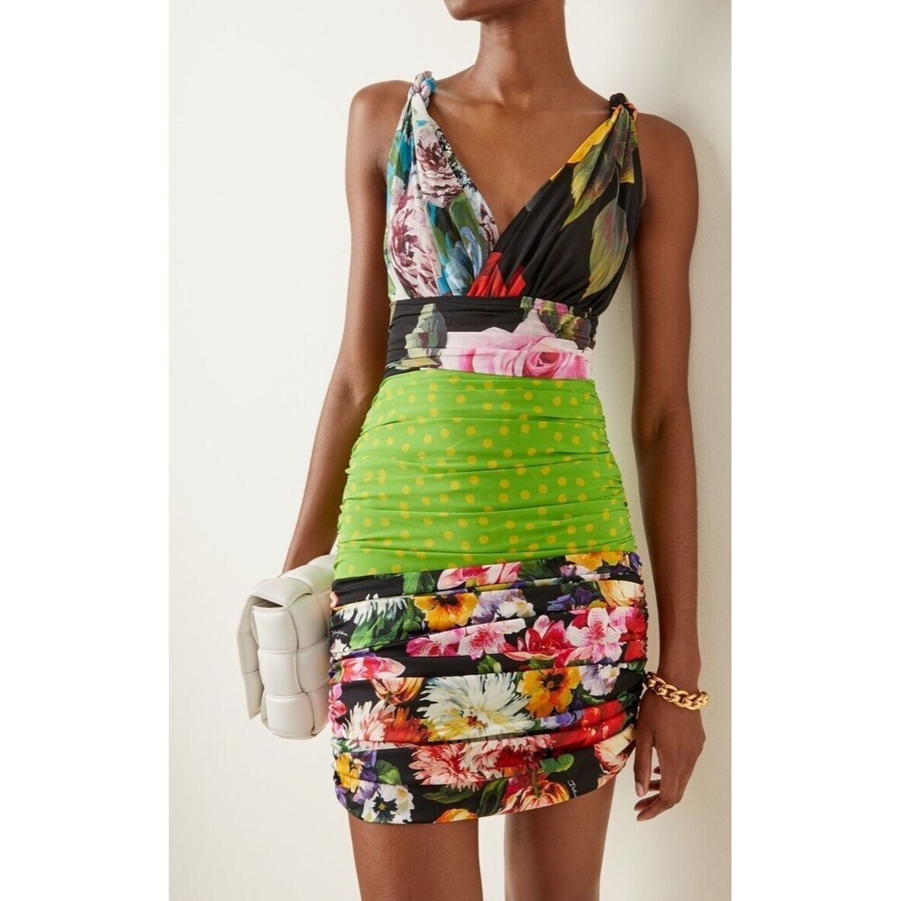 NWT. RUNWAY! $2545 DOLCE & GABBANA Patchwork Fitted Mini Dress IT46 - Picture 2 of 16